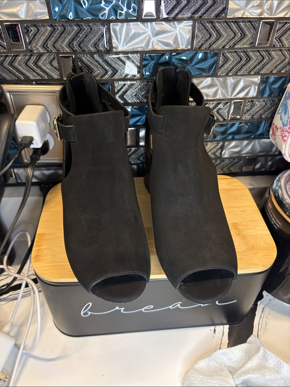 Giani Bernini Black Peep-Toe Ankle Booties